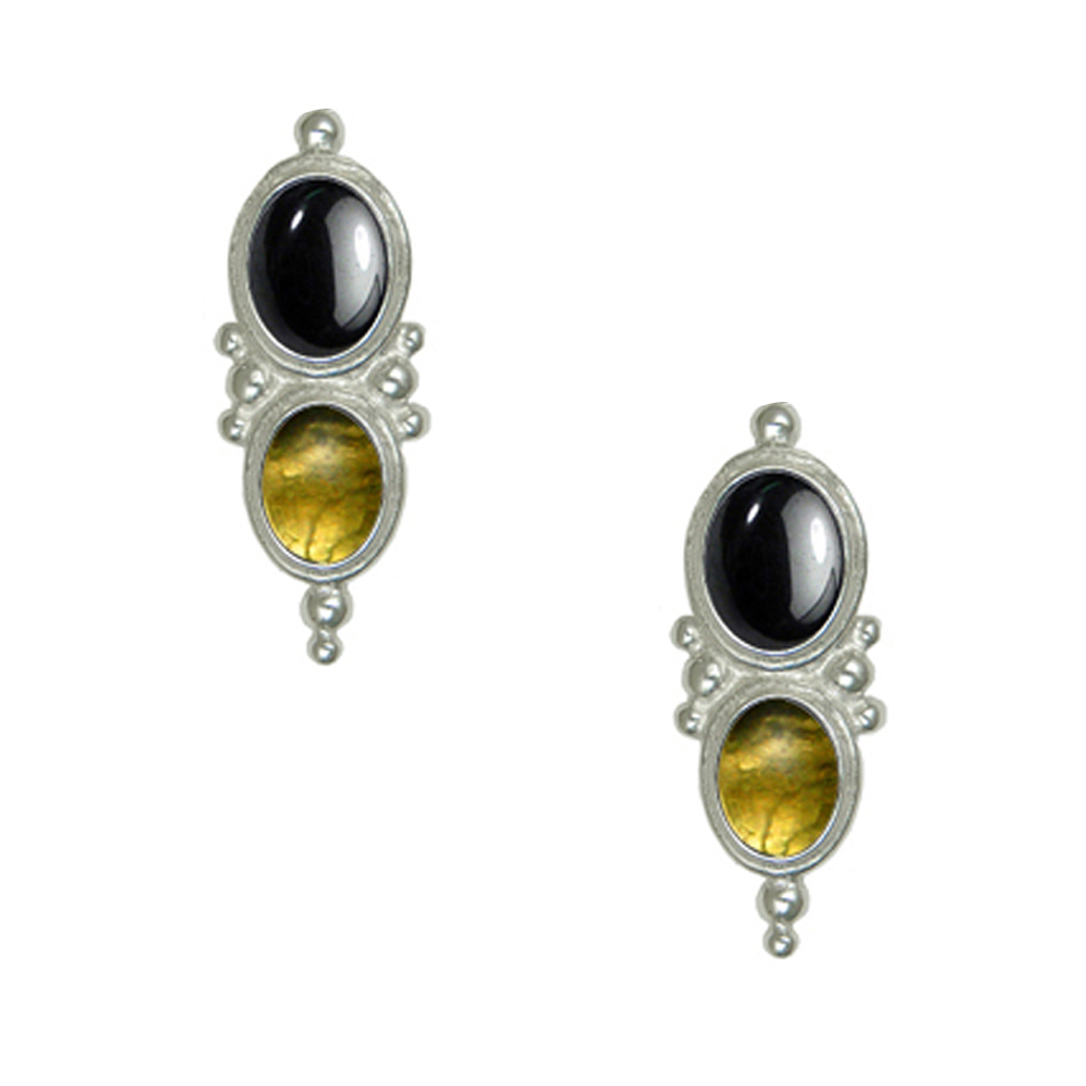 Sterling Silver Drop Dangle Earrings With Hematite And Citrine